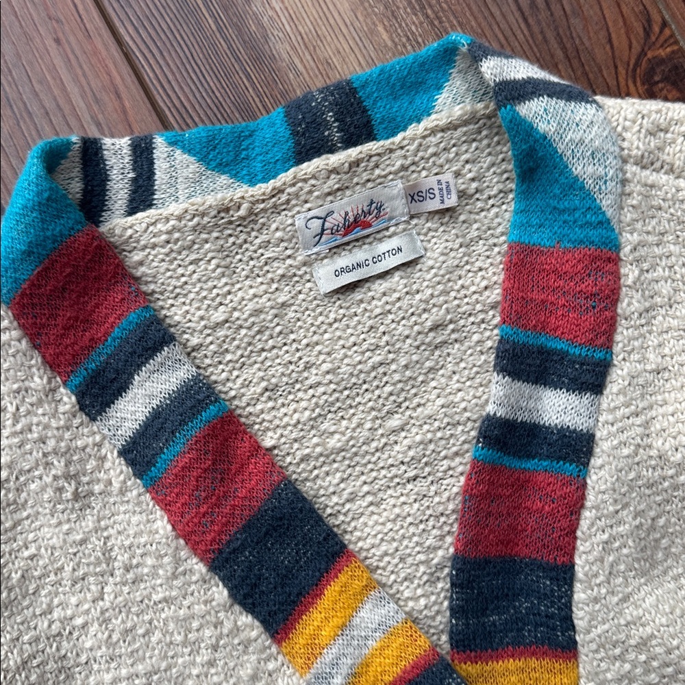 Faherty Organic Cotton Belted Fringe Duster Cardigan XS/S Coastal Boho - Picture 3 of 9